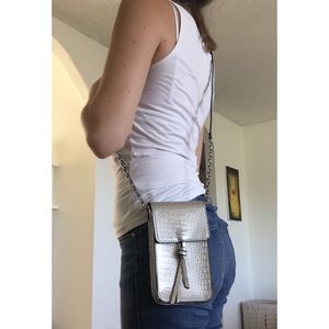 Silver Metallic Small Phone Wallet Purse